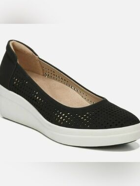 Naturalizer Black Perforated Wedge Slip-Ons with White Sole